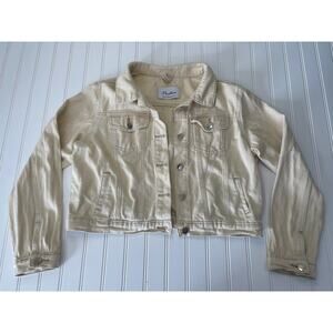Pudra Cream Jean Denim Jacket Cropped Buttons Pockets Made in Egypt - Size XXL